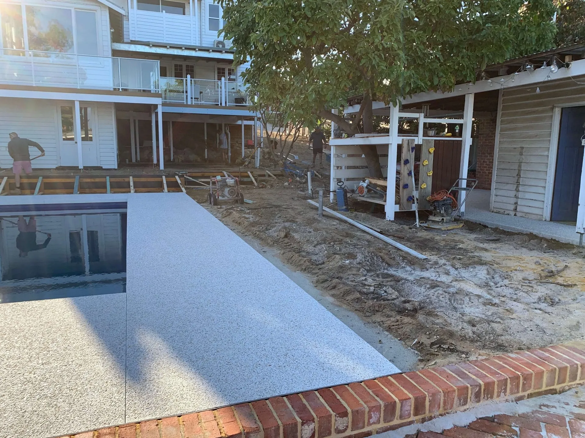 Pool excavation and groundwork in progress at the Beaconsfield Perth backyard landscape build.