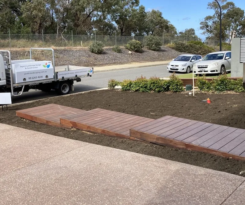 Front yard site prep in Beeliar Perth with old surfaces removed and new layout being shaped.