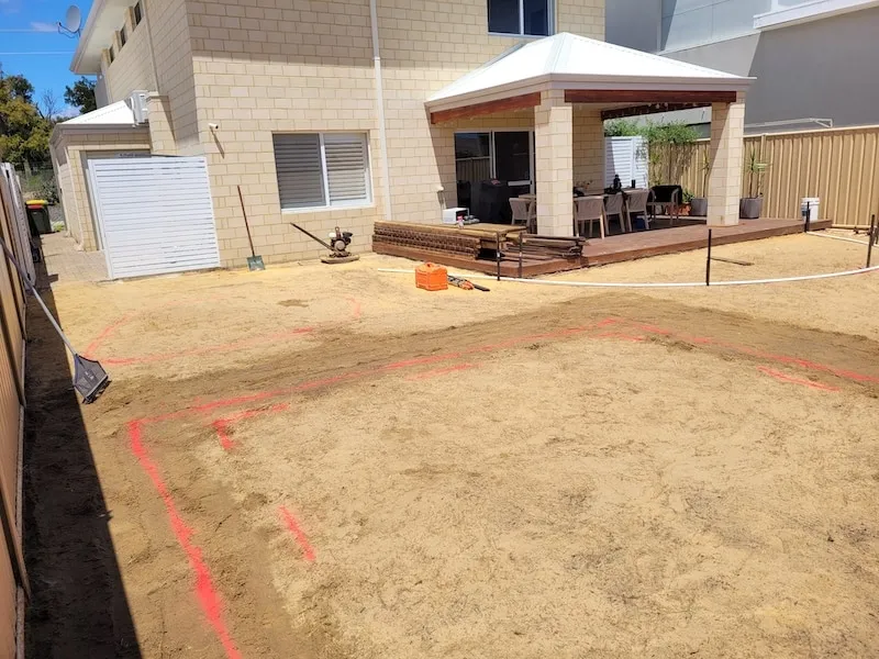Excavation and reshaping during the Beeliar Perth site prep, building mounded garden beds.