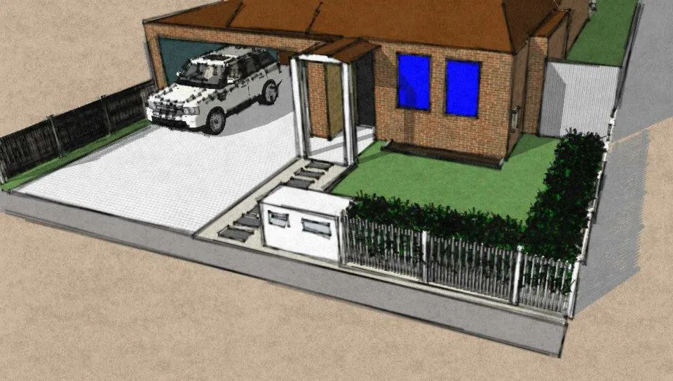 Designed dream backyard with lawn, garden beds and entertaining area