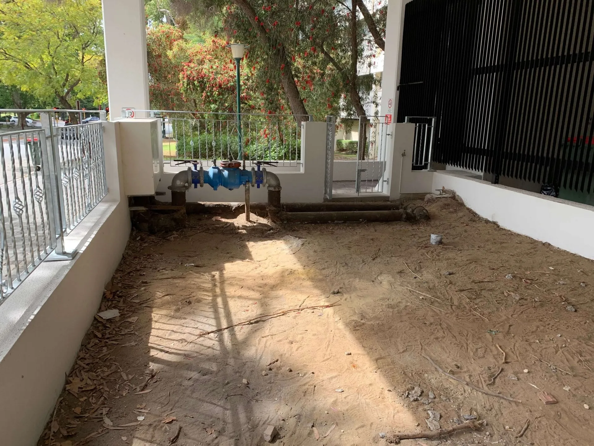 Empty left side of the Hay Street Perth entrance area before any landscape construction or planting.