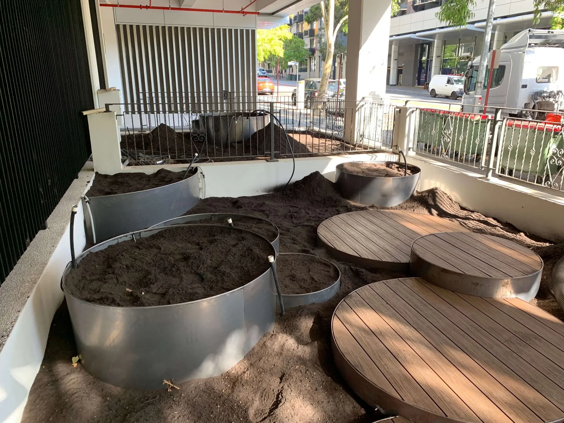 Hay Street Perth landscape build — soil filling during construction