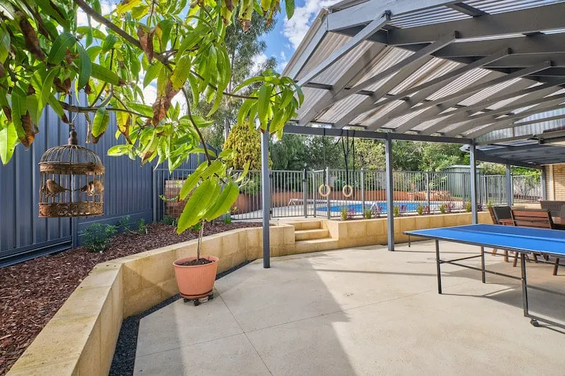 Completed alfresco and entertaining area at the Leeming Perth landscape design project.