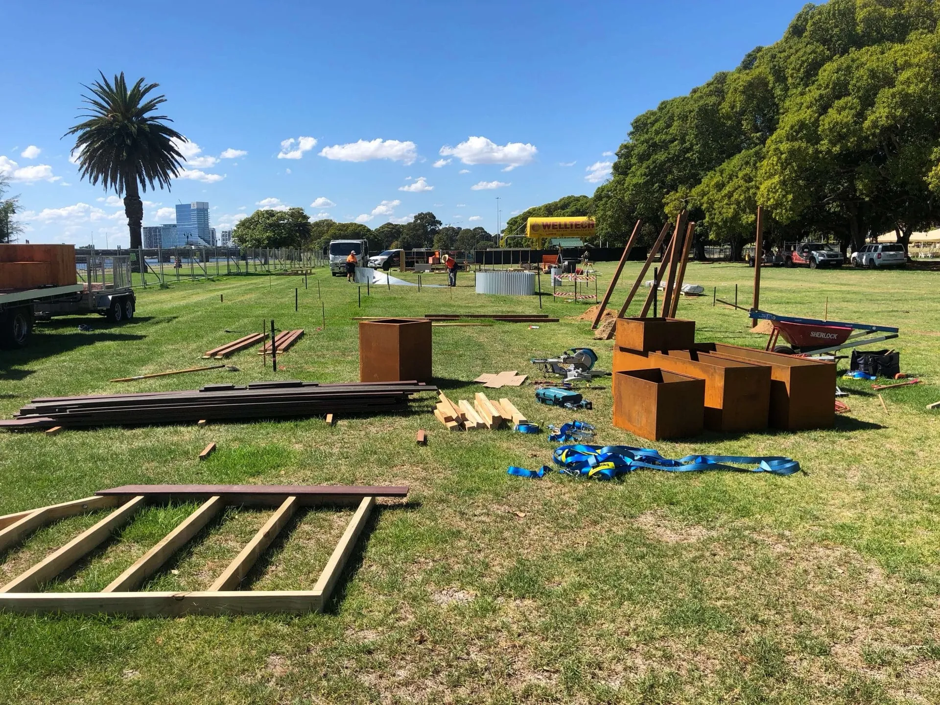 Materials, plants and Toodyay stone delivered on site for the Perth Garden Show build.