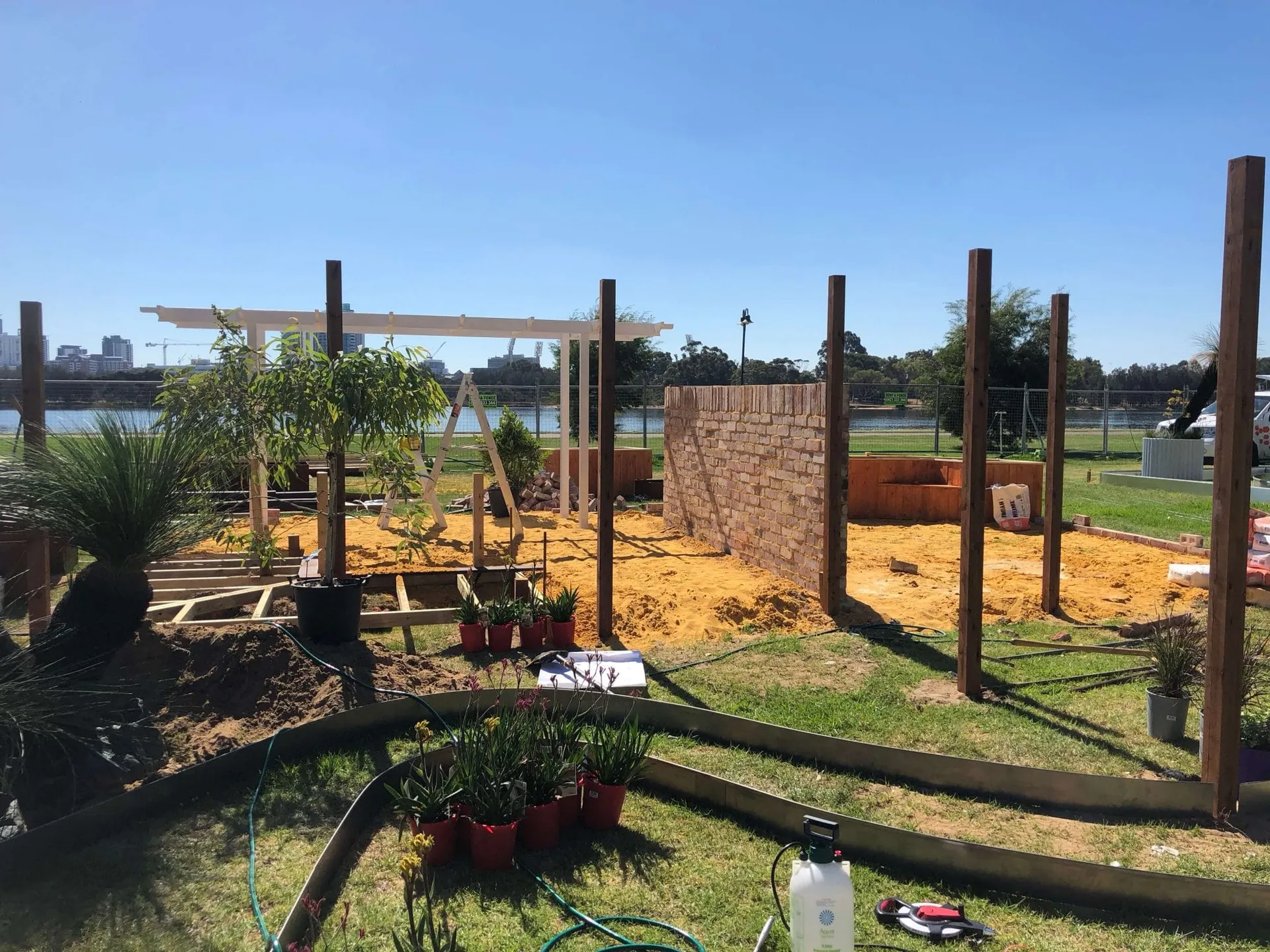 Initial structural elements going in during the early build of the Perth Garden Show project.
