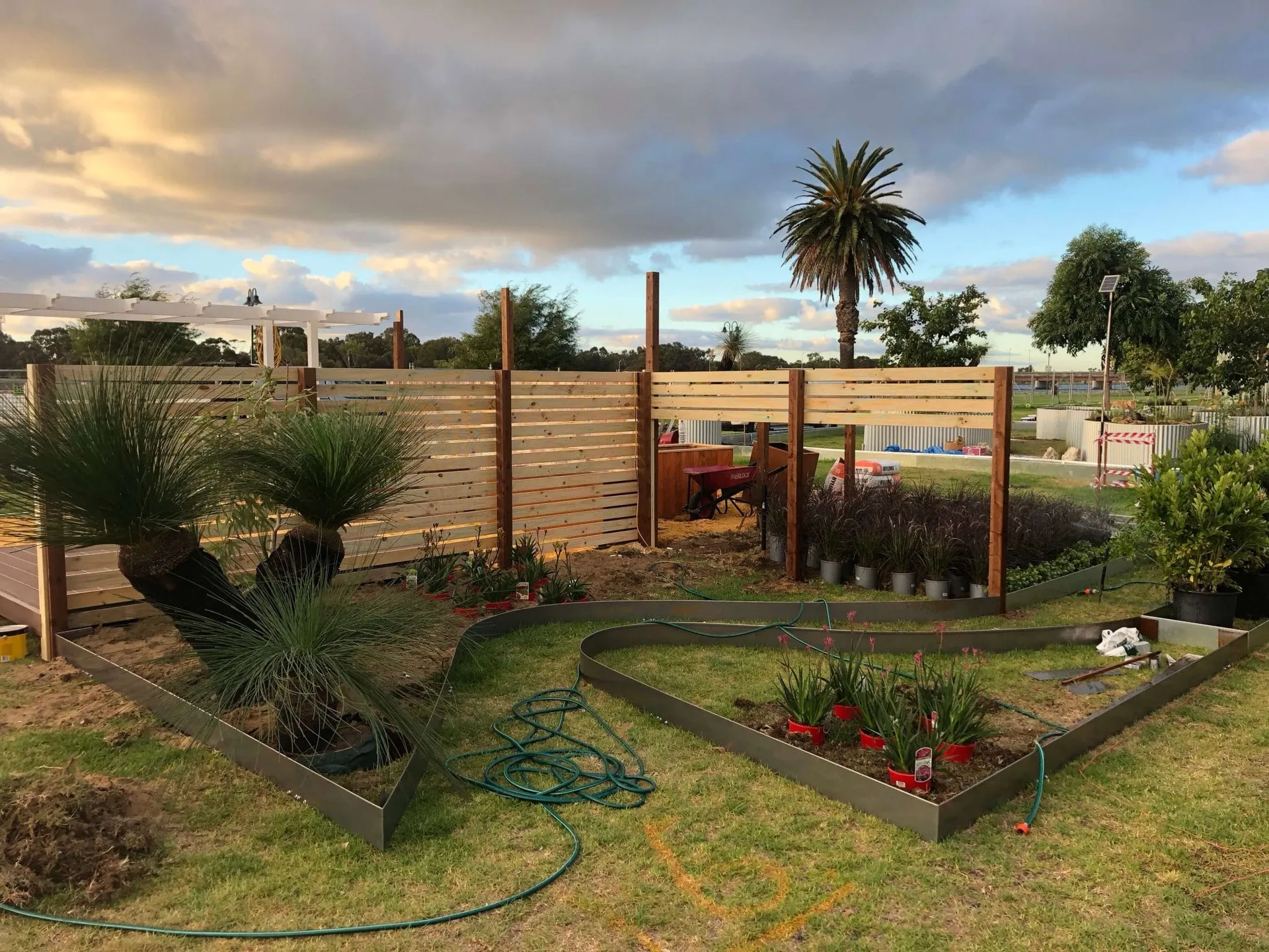 Show gardens taking shape with hardscaping, paths and planter boxes at the Perth Garden Show.
