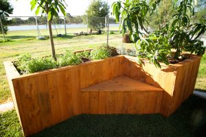 Planter box with built in seat in Perth landscaping